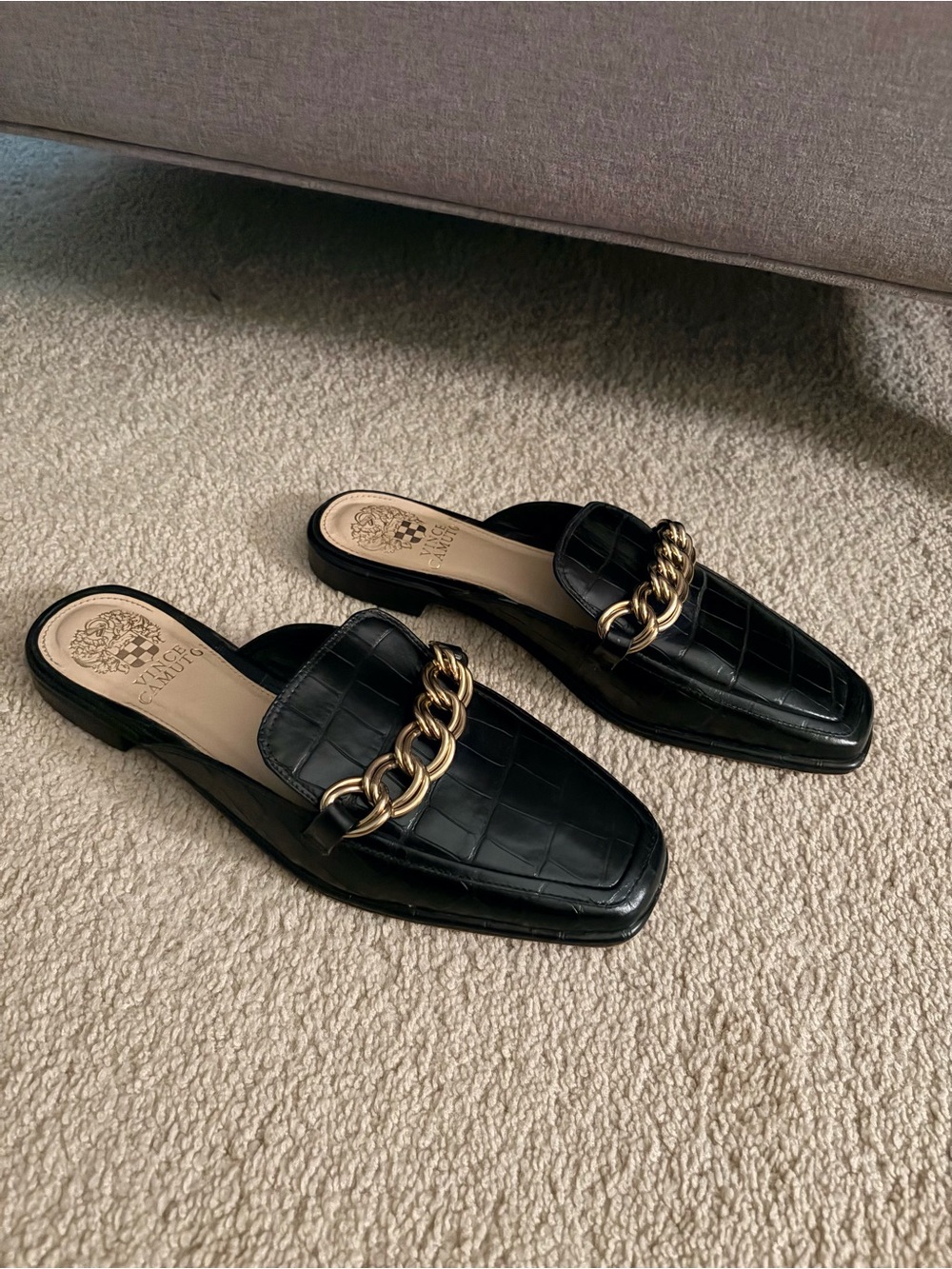 Vince Camuto Black Leather Croc Mules - Picture 2 of 7